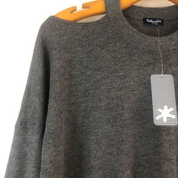 Splendid cut shoulder long sleeves charcoal gray sweater size M. New with tags - Picture 3 of 7